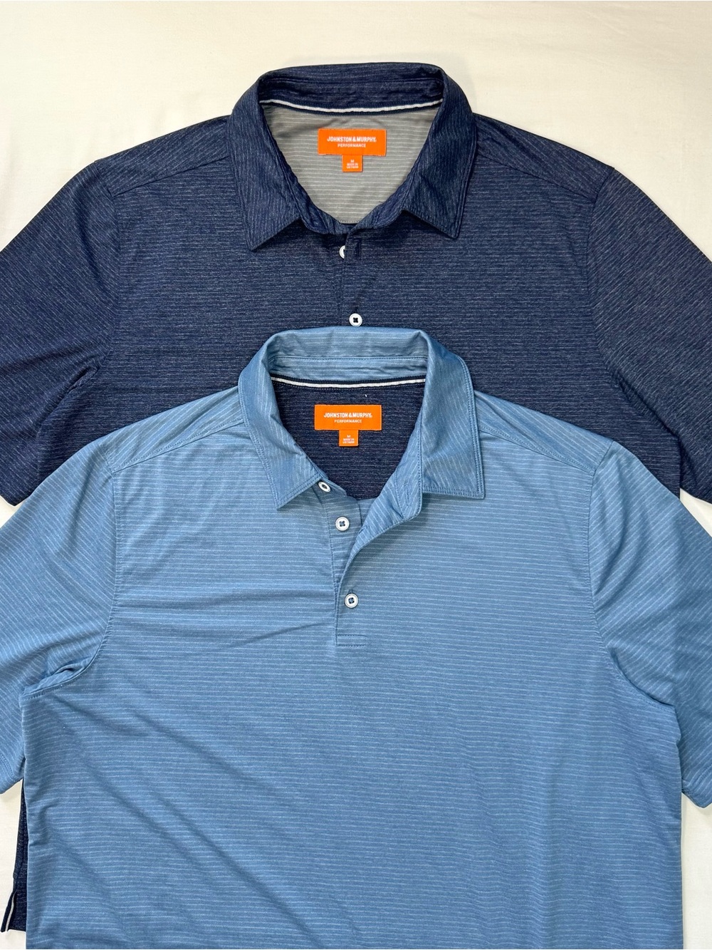Johnston & Murphy Performance Polo Shirts Set Of 2 Men’s Medium Blue Stripe Golf